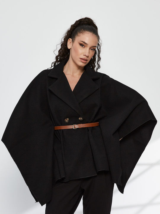 Damen-Cape Schwarz Oversized