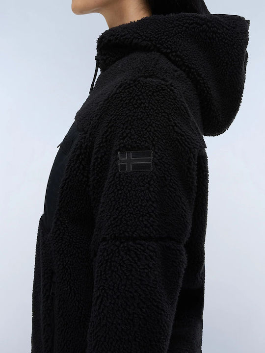 Winter Women's Fleece Long Sleeve Hooded Blouse Black