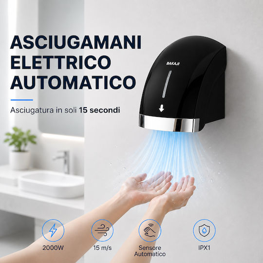 Bakaji Plastic Hand Dryer with Sensor in Black Colour 2kW 02002452