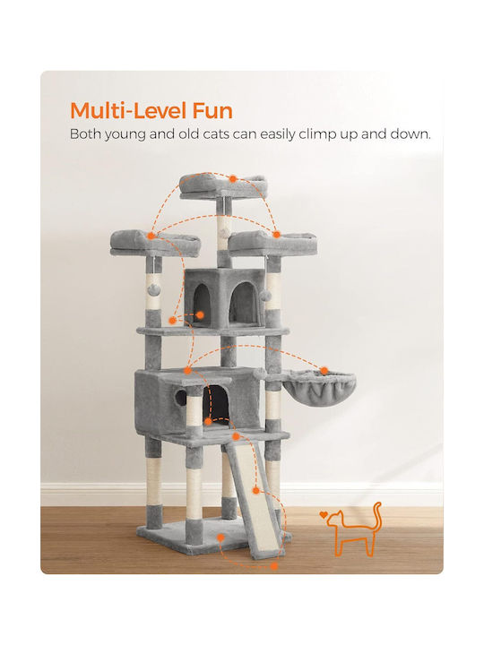 Feandrea Cat Scratching Post Cat Tree Grey 54x49x169 cm