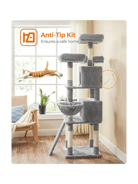 Feandrea Cat Scratching Post Cat Tree Grey 54x49x169 cm