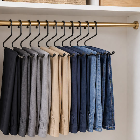 Femmit Set of 5 Metal Trouser Hangers Black 40x17cm Open End Space Saving in the Wardrobe