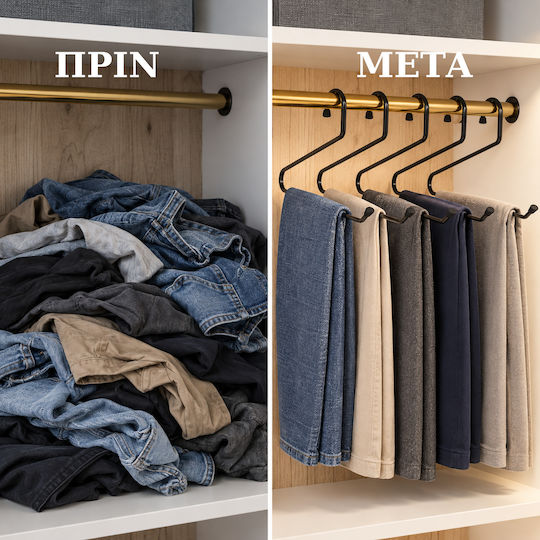 Femmit Set of 5 Metal Trouser Hangers Black 40x17cm Open End Space Saving in the Wardrobe