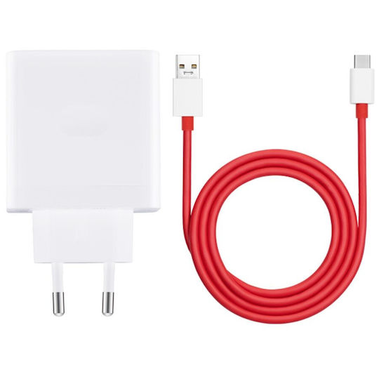 OnePlus Зарядно устройство с USB-A порт и USB-C порт и USB-C кабел 100 W Power Delivery / PPS бял (SUPERVOOC)