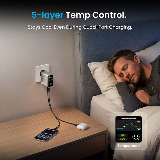 Vention Vention GaN Handyladegerät mit USB-A Ausgangsanschluss und 3 USB-C Ausgangsanschlüsse 140W Stromlieferung Schwarz