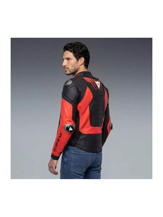 Super Speed 5 Summertime Men's Riding Jacket Leather Black/Red-Fluo/White