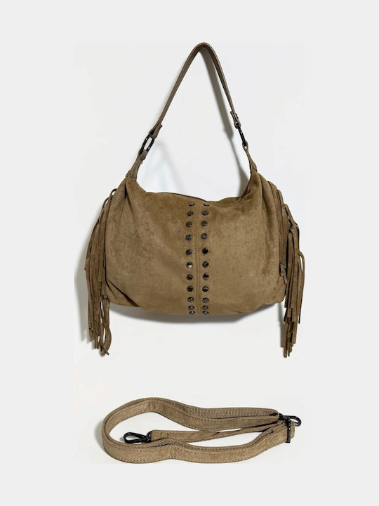 Knitted Women's Hobo Bag Suede Beige