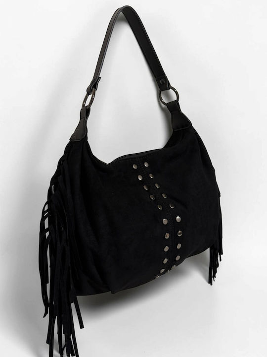 Knitted Women's Hobo Bag Suede Black