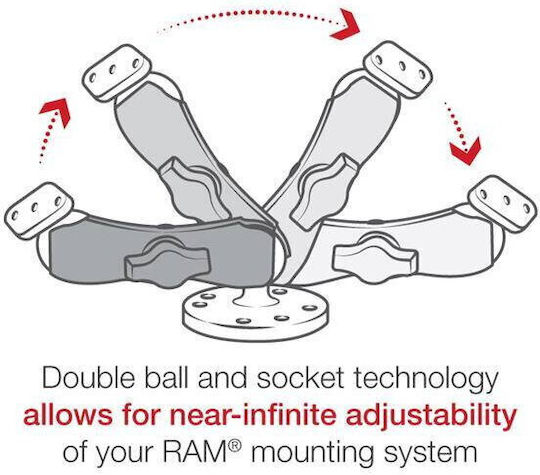 RAM Mount Round Base Diamond Βάση Κινητού Αυτοκινήτου με Ρυθμιζόμενα Άγκιστρα Μαύρη