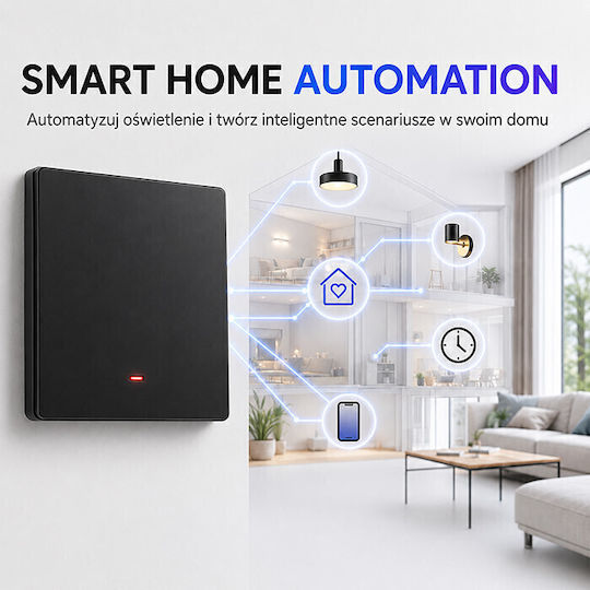 Qoltec Wall-Mounted Single Wi-Fi Wall Switch with Black Frame
