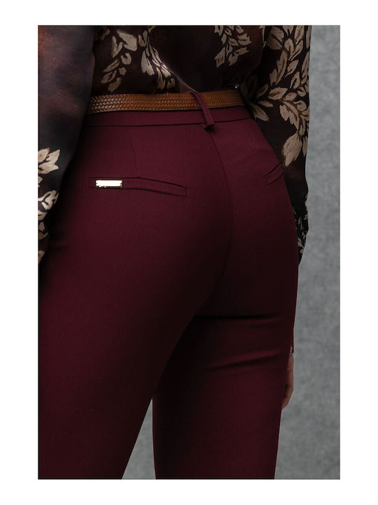 Women's Fabric Trousers Burgundy 27005-4-BURGUNDY