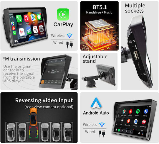 Тъчскрийн 7" Мултимедийна за Табло на Автомобил с Apple CarPlay / Android Auto / Bluetooth / GPS