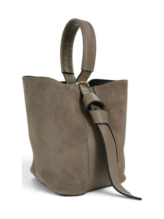 Leather Women's Suede Drawstring Bag Taupe Scuro
