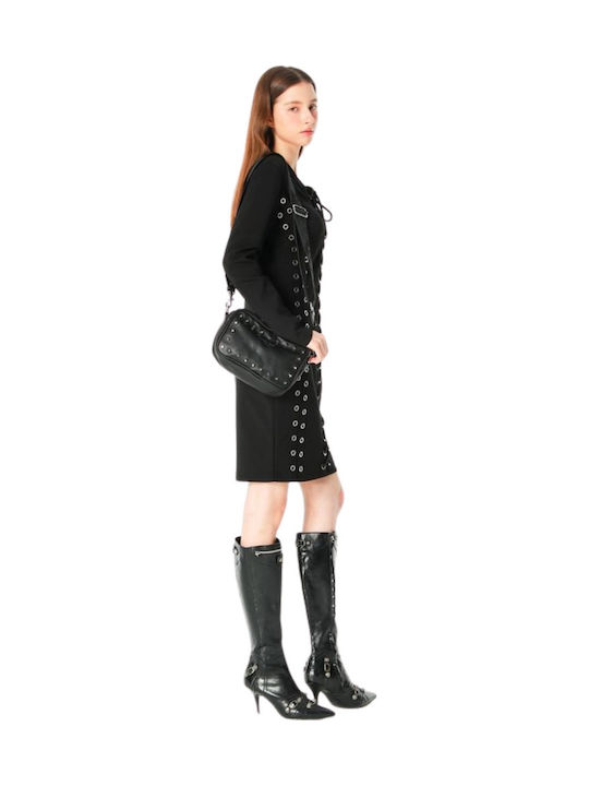Schwarze Damen-Schultertasche aus Leder