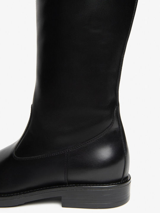 Damenstiefel aus Leder mit Gummizug Schwarz