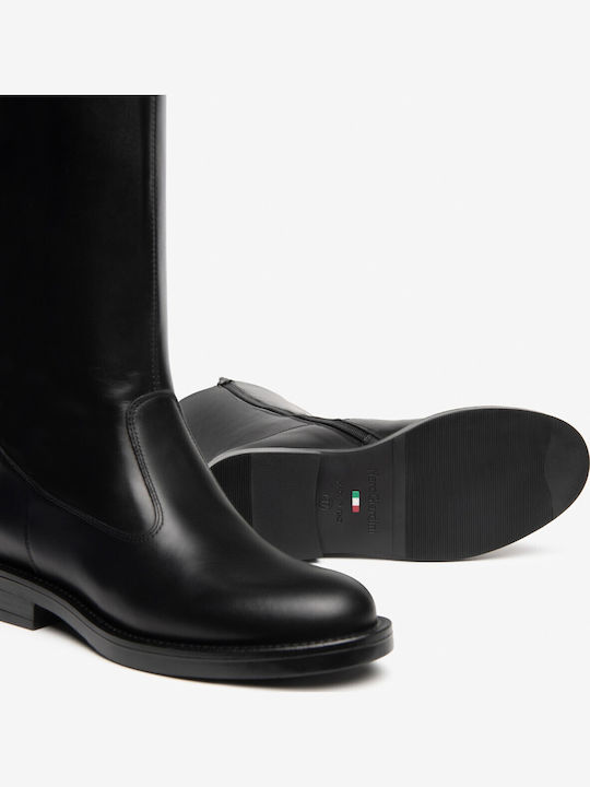 Damenstiefel aus Leder mit Gummizug Schwarz
