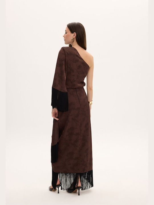 Damenbluse mit Einer Schulter Blumenmuster Braun