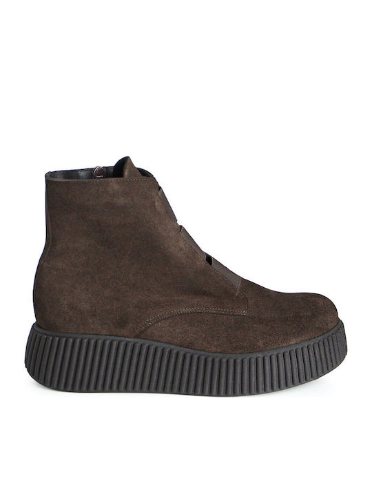 Leather Women's Ankle Boots Brown Suede
