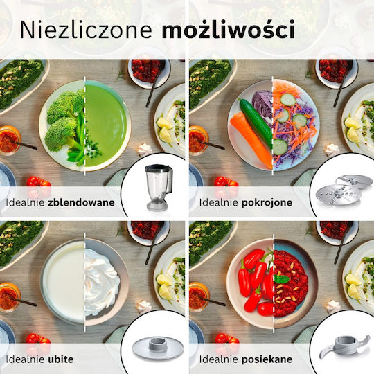 Bosch Multimixer 800 W cu Recipient de 2,3 l și Cană de Blender Albă