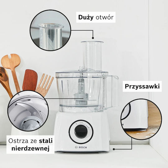 Bosch Multimixer 800 W cu Recipient de 2,3 l și Cană de Blender Albă