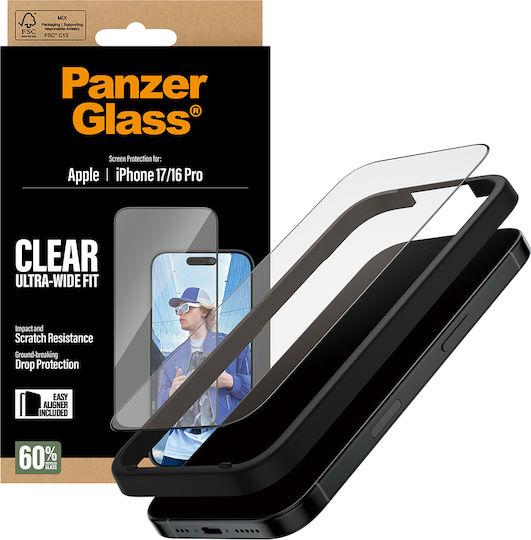 PanzerGlass Displayschutzfolie iPhone 17 iPhone 16 Pro Ultra-Wide Fit mit EasyAligner