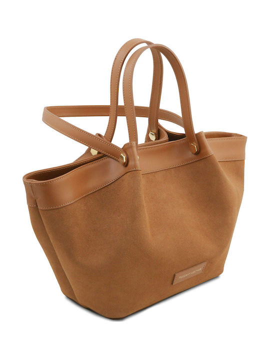 Suede Cognac Leather Women's Shopper Bag
