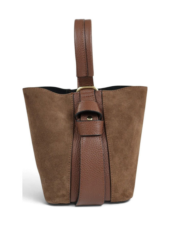 Brown Suede Leather Women's Drawstring Bag