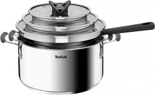 Tefal Optispace Σετ Μαγειρικά Σκεύη από Ανοξείδωτο Ατσάλι με Κεραμική Επίστρωση 3 τεμαχίων
