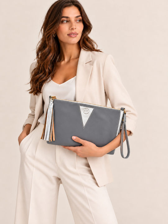 Triangle Geometrische Leder-Clutch für Damen Aschgrau