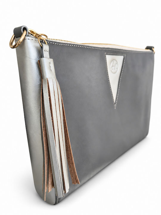 Triangle Geometrische Leder-Clutch für Damen Aschgrau