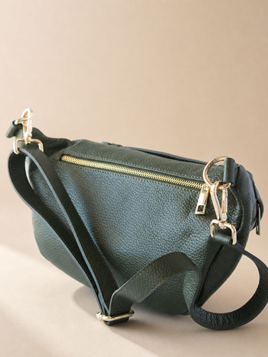 Olivefarbene Damen-Crossbody-Tasche aus Leder