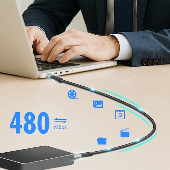LogiLink Braided / LED USB 2.0 Cable USB-C male - USB-C 100W PD Μαύρο 0.5m CU0421