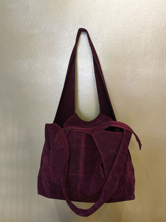Damen-Hobo-Tasche aus Wildleder in Burgunderrot