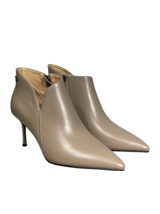 Beigefarbene Damen-Stiefeletten mit hohem Absatz