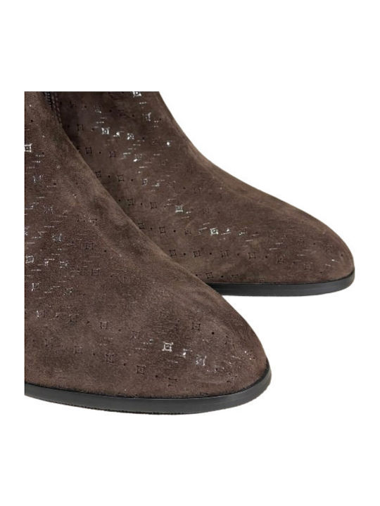 Braune Damen-Stiefeletten aus Wildleder mit mittelhohem Absatz