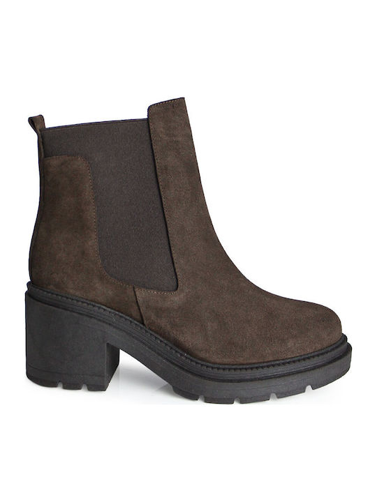 Leather Women's Chelsea Ankle Boots Brown Suede