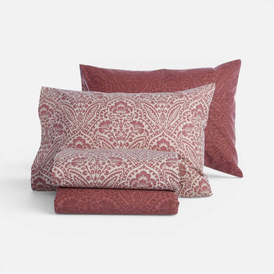 Nef-Nef Homeware Marcel Semi-Double Bed Sheet Set 180x200 cm Burgundy (4 pcs)