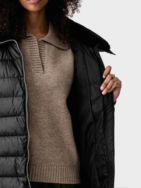 Μακρύ Γυναικείο Puffer Μπουφάν για Χειμώνα Black