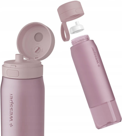 Wessper Sticlă de Apă din Plastic cu Capac Filetat Roz 1000 ml