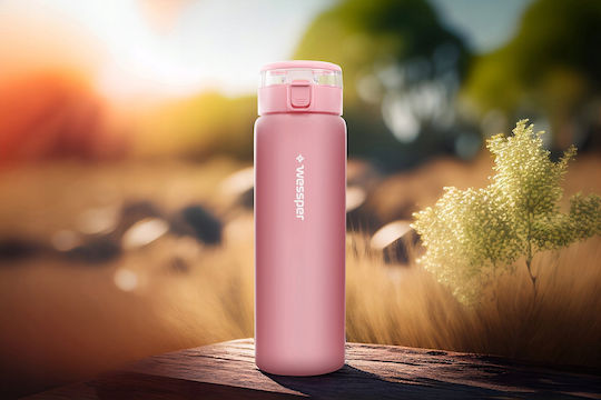 Wessper Sticlă de Apă din Sticlă cu Capac Filetat Roz 680 ml
