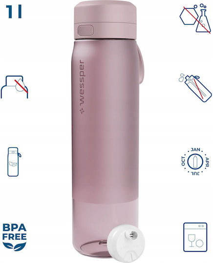 Wessper Sticlă de Apă din Plastic cu Capac Filetat Roz 1000 ml