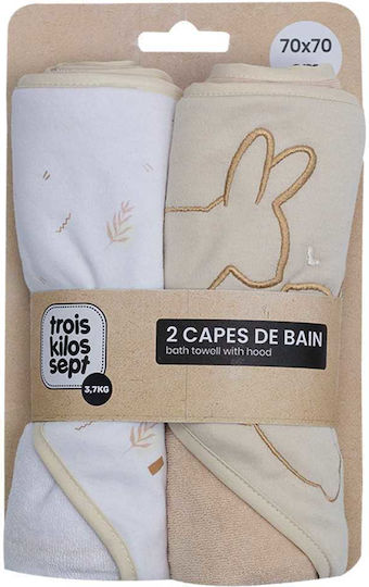 Trois Kilos Sept Baby Hooded Bathrobe White/Beige 70x70 cm
