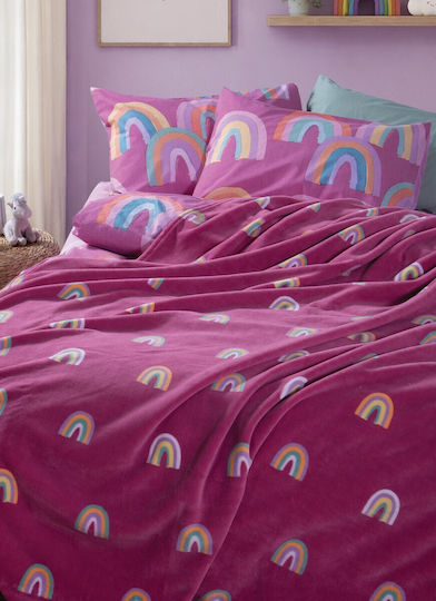 Nef-Nef Homeware Velvet Blanket Rainbow Fuchsia Fuchsia 220x160 cm