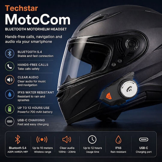 MotoCom Διπλή Ενδοεπικοινωνία για Κράνος Μηχανής με Bluetooth