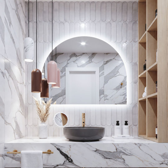 Tulup Arched Wall Mirror with LED Lighting 90x70cm