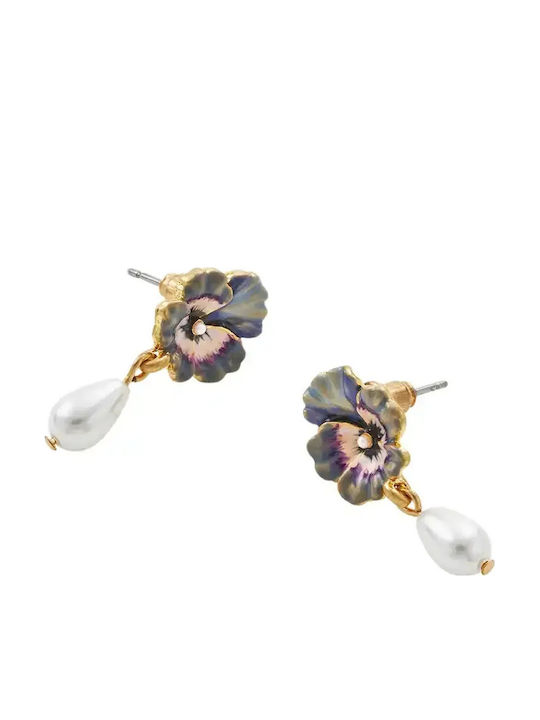 Fable Stud Earrings Pansy & Pearl Drop