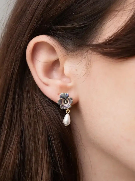 Fable Stud Earrings Pansy & Pearl Drop