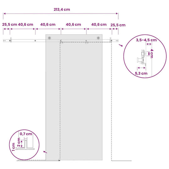 vidaXL Механизъм за плъзгаща врата 213,4 cm Черен