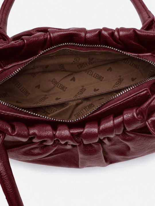 Burgundy Fabric Women's Drawstring Bag