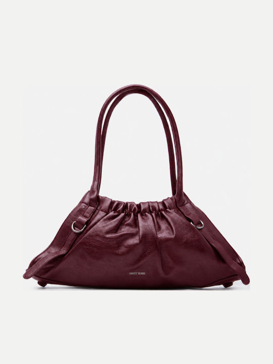 Burgundy Fabric Women's Drawstring Bag